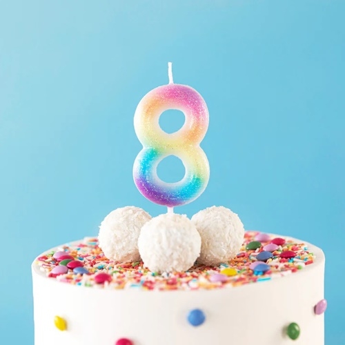 Świeczki urodzinowe tort świeczka tęczowa cyfra 8
